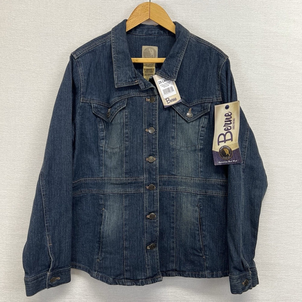 Berne Denim Jacket Womens 2XL Blue Ladies Vintage Workwear Stretch WJ650VDW